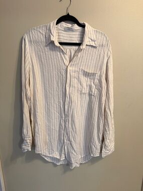 Babaton Cream and Light Gray Striped Button-Down Shirt